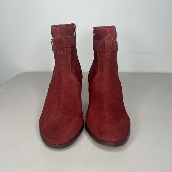 Diba Burgundy Red Buckle Leather Ankle Booties Size 8 - Picture 4 of 8